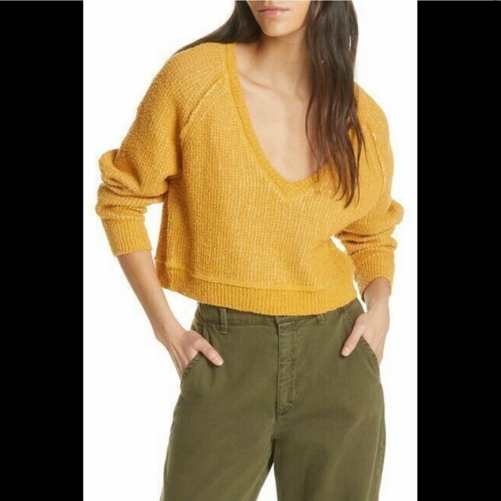 Free people high low v sweater - yellow